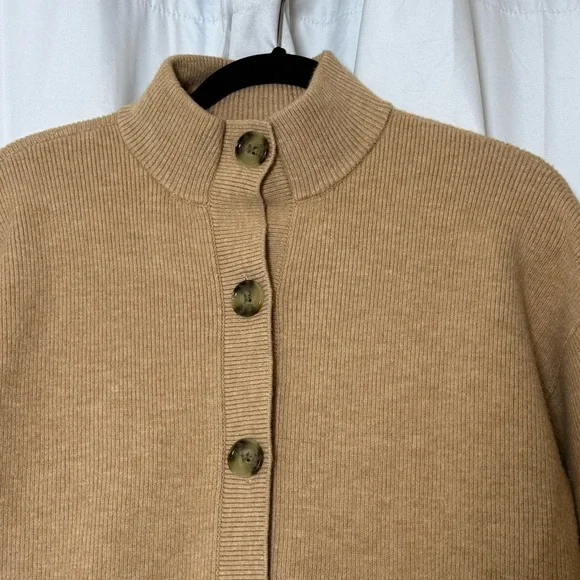 LOFT Waist Patch Pocket Cardigan Button Front Sweater Camel Womens Medium - Picture 4 of 11